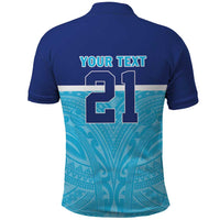Queensland Samoa Custom Polo Shirt Blue Pacific Polynesian Tribal Pattern