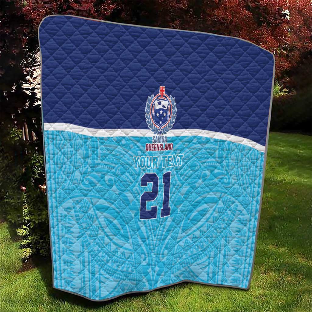 Queensland Samoa Custom Quilt Blue Pacific Polynesian Tribal Pattern