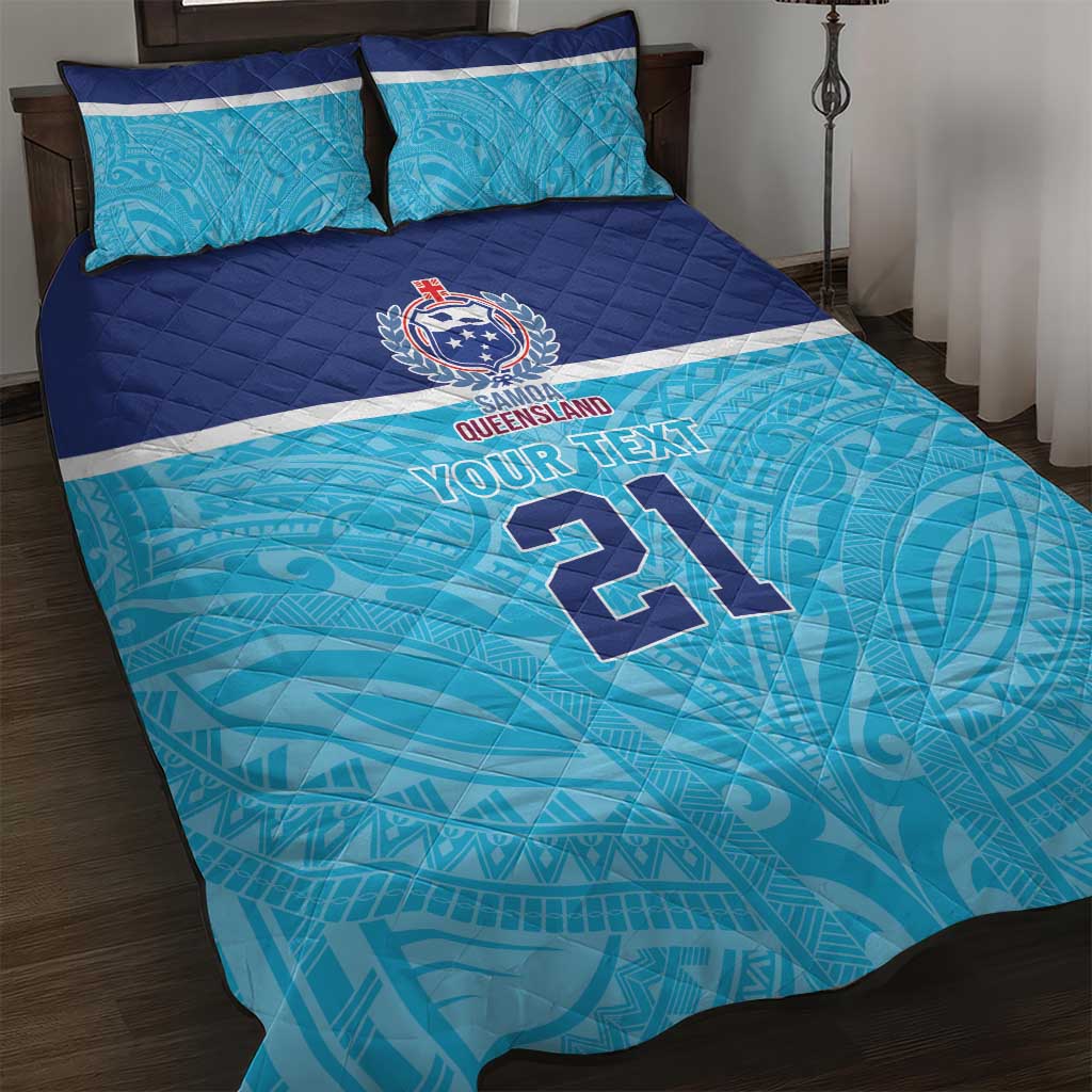 Queensland Samoa Custom Quilt Bed Set Blue Pacific Polynesian Tribal Pattern LT9 Blue - Polynesian Pride