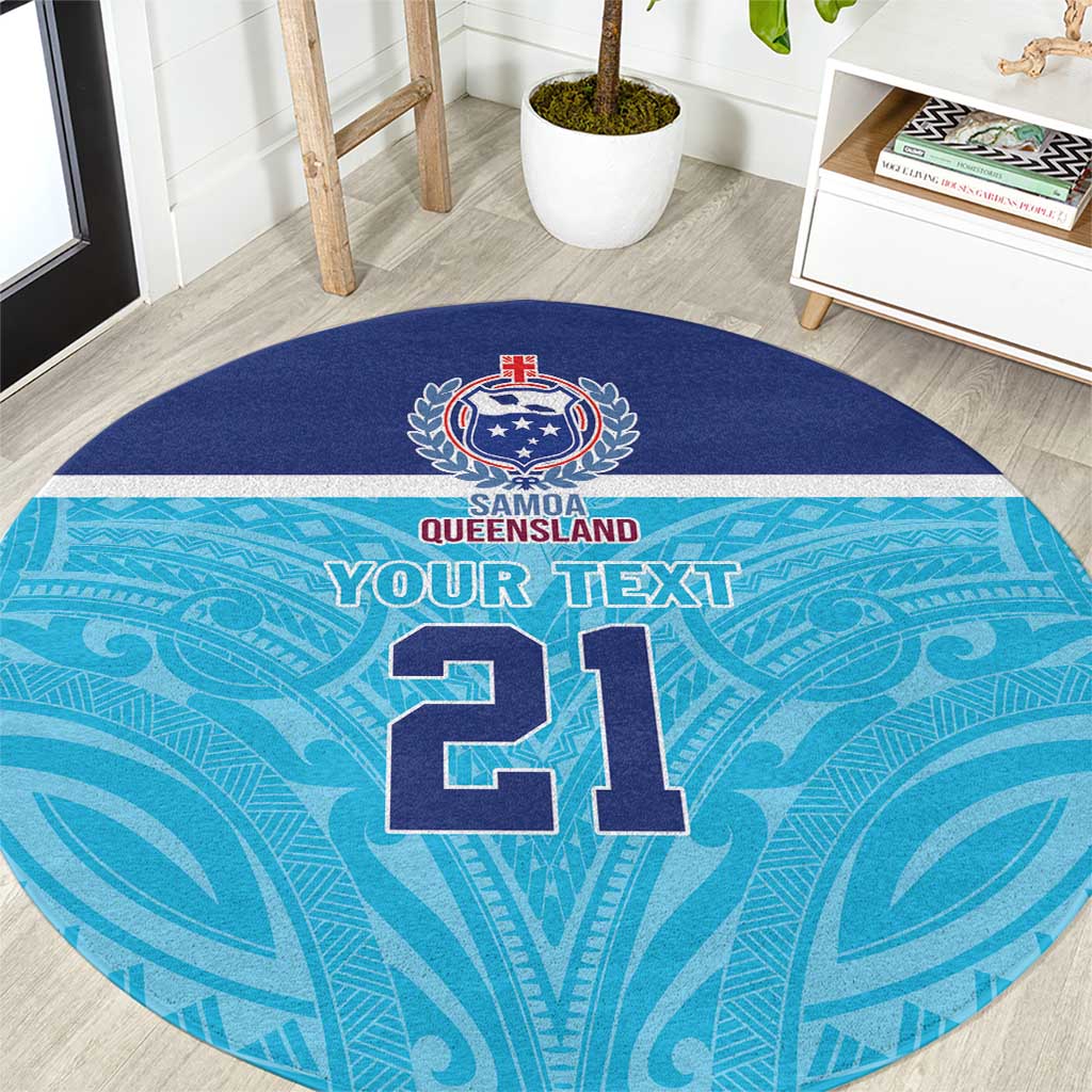 Queensland Samoa Custom Round Carpet Blue Pacific Polynesian Tribal Pattern
