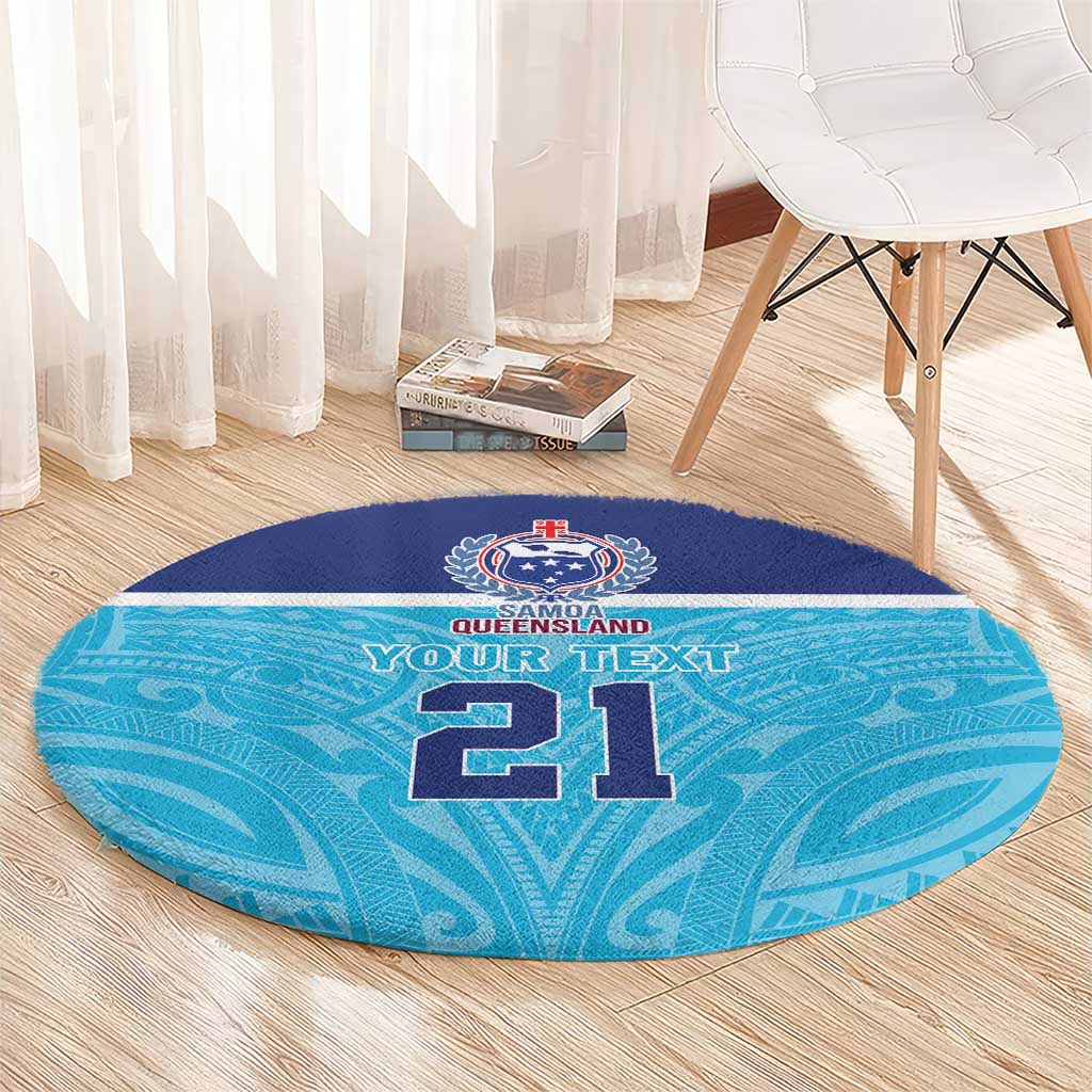 Queensland Samoa Custom Round Carpet Blue Pacific Polynesian Tribal Pattern