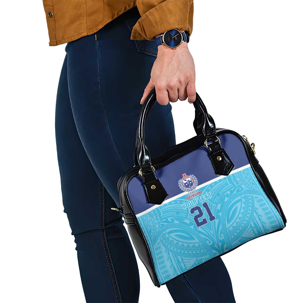 Queensland Samoa Custom Shoulder Handbag Blue Pacific Polynesian Tribal Pattern