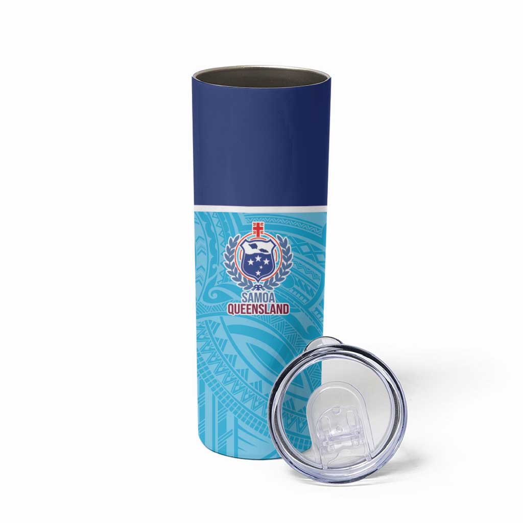 Queensland Samoa Custom Skinny Tumbler Blue Pacific Polynesian Tribal Pattern LT9 - Polynesian Pride