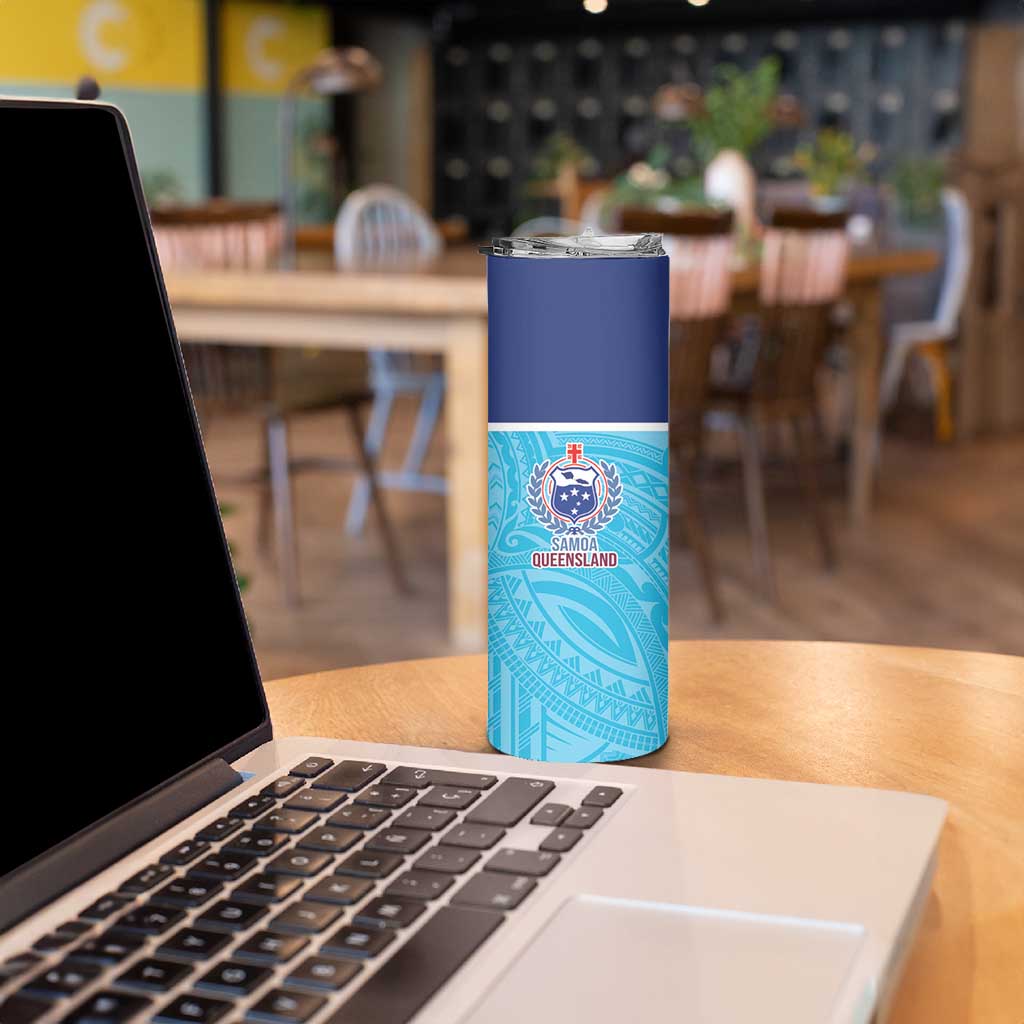 Queensland Samoa Custom Skinny Tumbler Blue Pacific Polynesian Tribal Pattern LT9 - Polynesian Pride