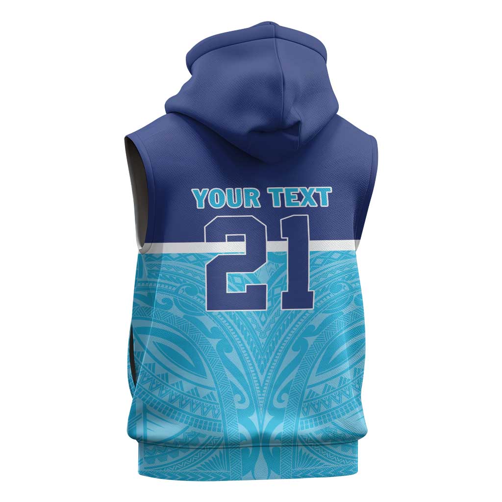 Queensland Samoa Custom Sleeveless Hoodie Blue Pacific Polynesian Tribal Pattern - Polynesian Pride