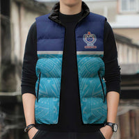 Queensland Samoa Custom Sleeveless Puffer Jacket Blue Pacific Polynesian Tribal Pattern - Polynesian Pride