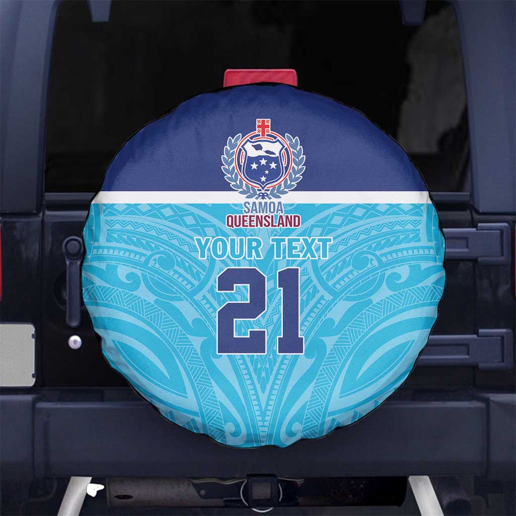 Queensland Samoa Custom Spare Tire Cover Blue Pacific Polynesian Tribal Pattern LT9 No hole Blue - Polynesian Pride