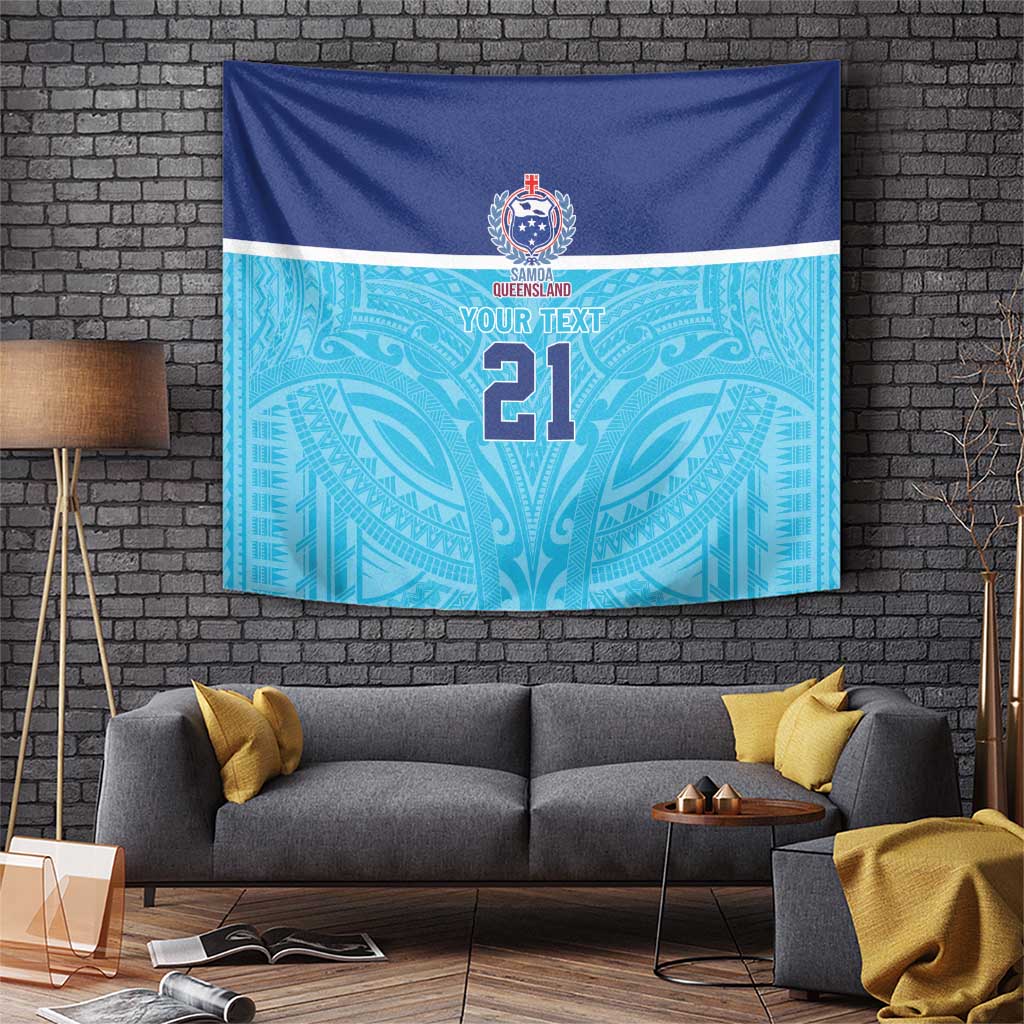 Queensland Samoa Custom Tapestry Blue Pacific Polynesian Tribal Pattern