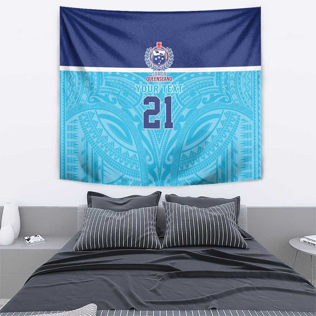 Queensland Samoa Custom Tapestry Blue Pacific Polynesian Tribal Pattern