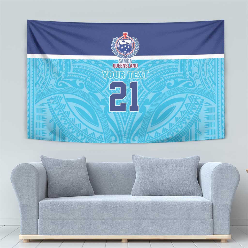 Queensland Samoa Custom Tapestry Blue Pacific Polynesian Tribal Pattern