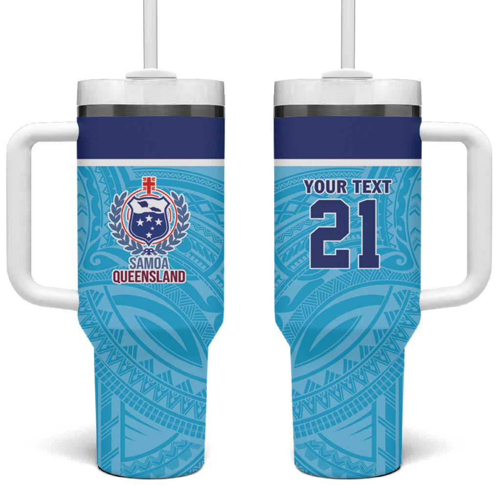 Queensland Samoa Custom Tumbler With Handle Blue Pacific Polynesian Tribal Pattern