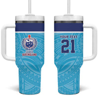 Queensland Samoa Custom Tumbler With Handle Blue Pacific Polynesian Tribal Pattern