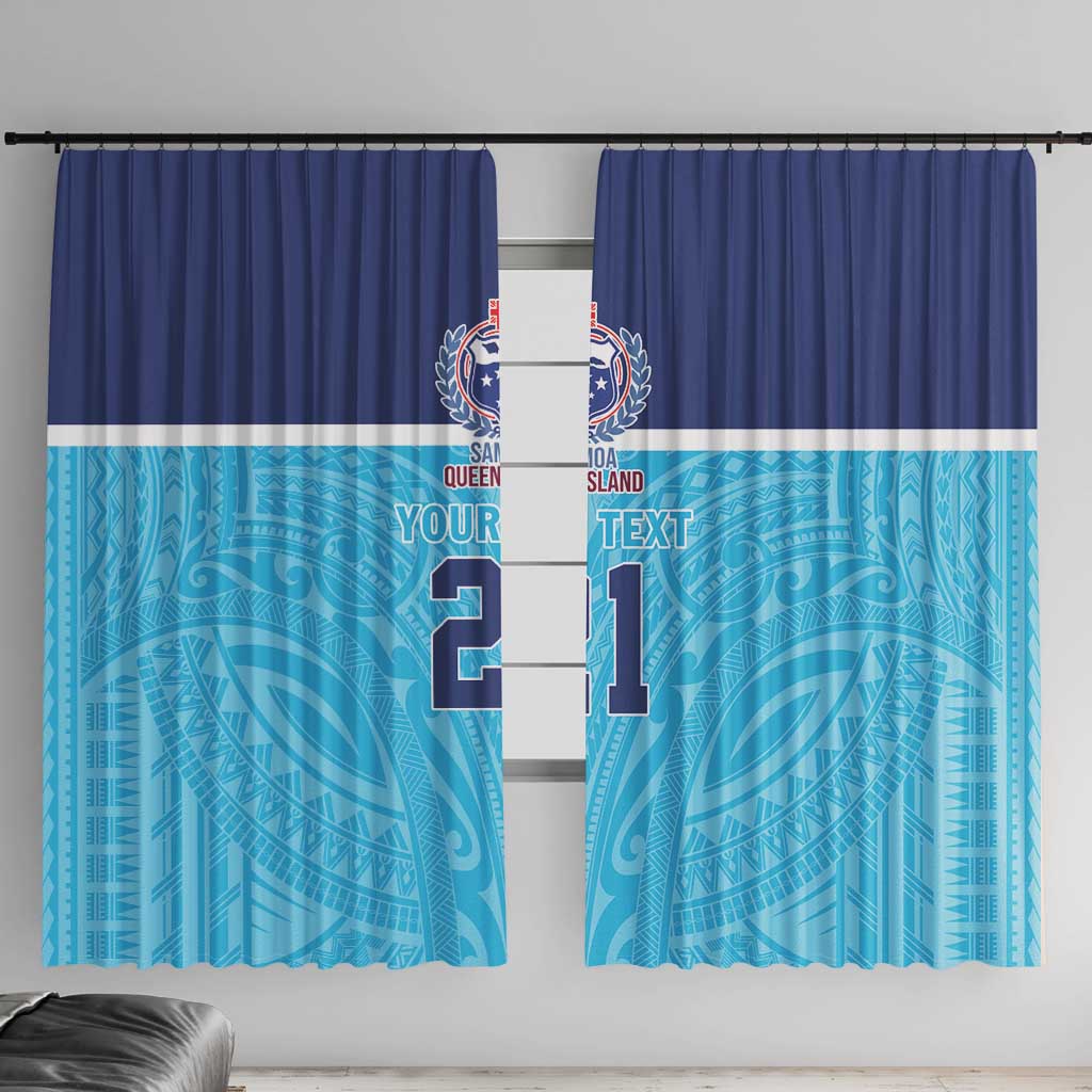 Queensland Samoa Custom Window Curtain Blue Pacific Polynesian Tribal Pattern LT9 With Hooks Blue - Polynesian Pride