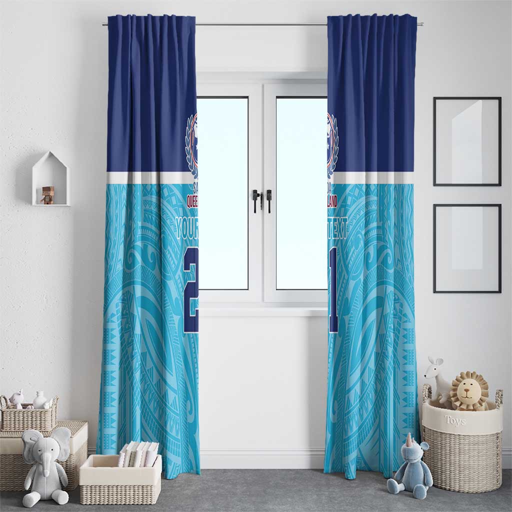 Queensland Samoa Custom Window Curtain Blue Pacific Polynesian Tribal Pattern