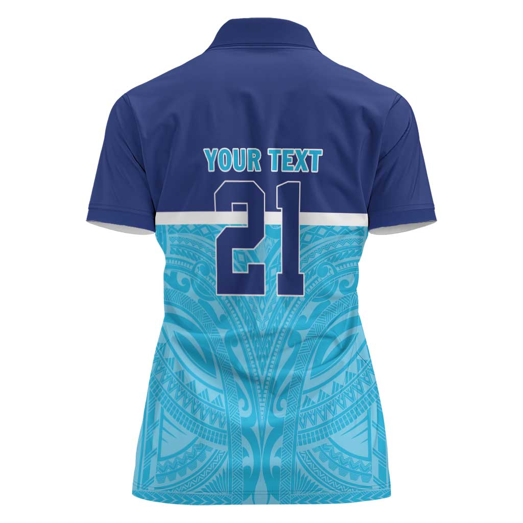Queensland Samoa Custom Women Polo Shirt Blue Pacific Polynesian Tribal Pattern