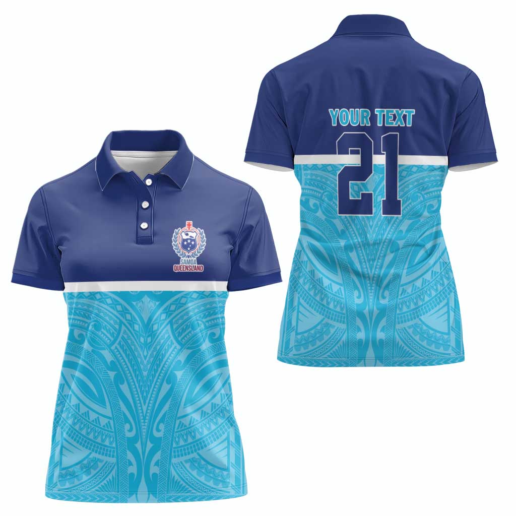 Queensland Samoa Custom Women Polo Shirt Blue Pacific Polynesian Tribal Pattern