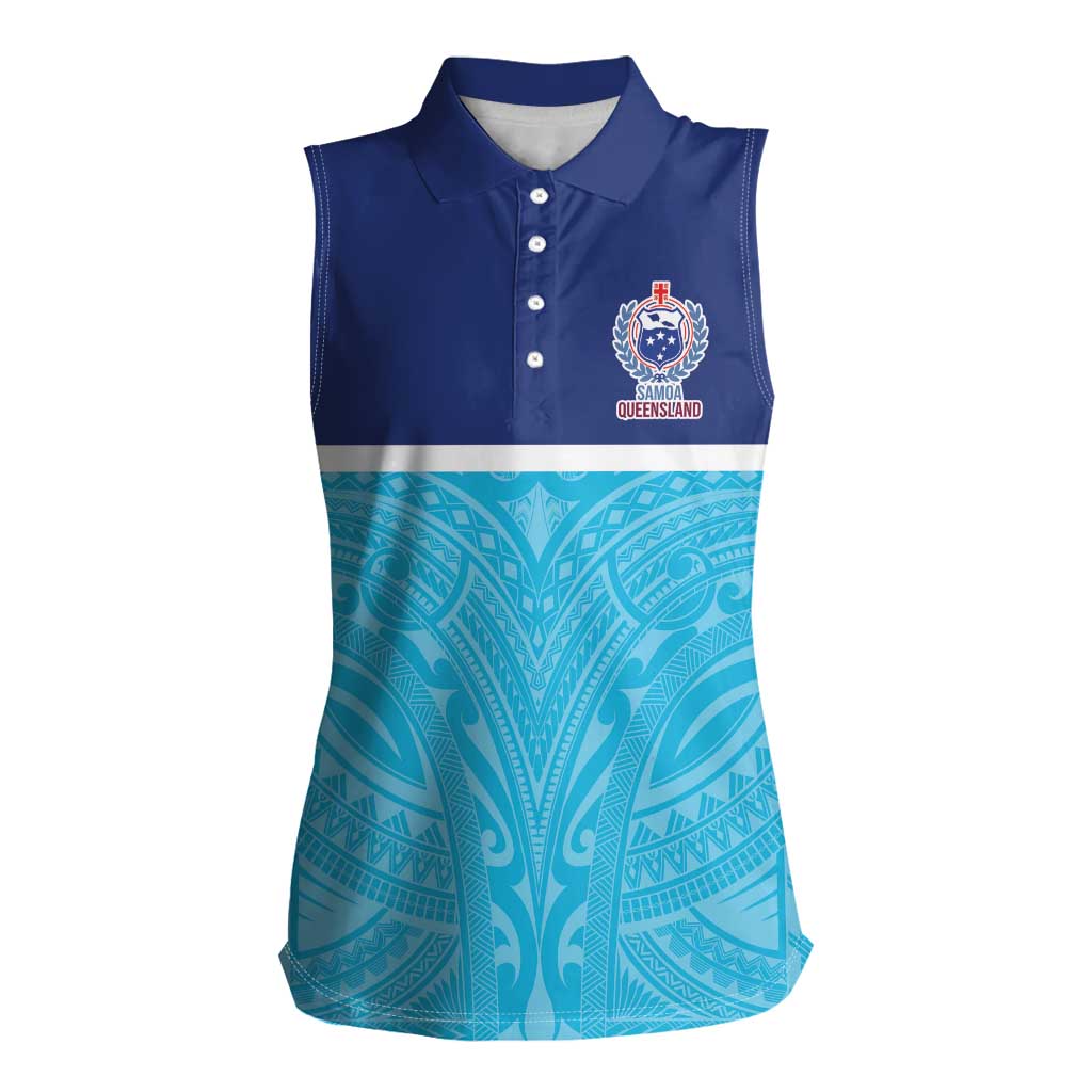 Queensland Samoa Custom Women Sleeveless Polo Shirt Blue Pacific Polynesian Tribal Pattern LT9 Female Blue - Polynesian Pride