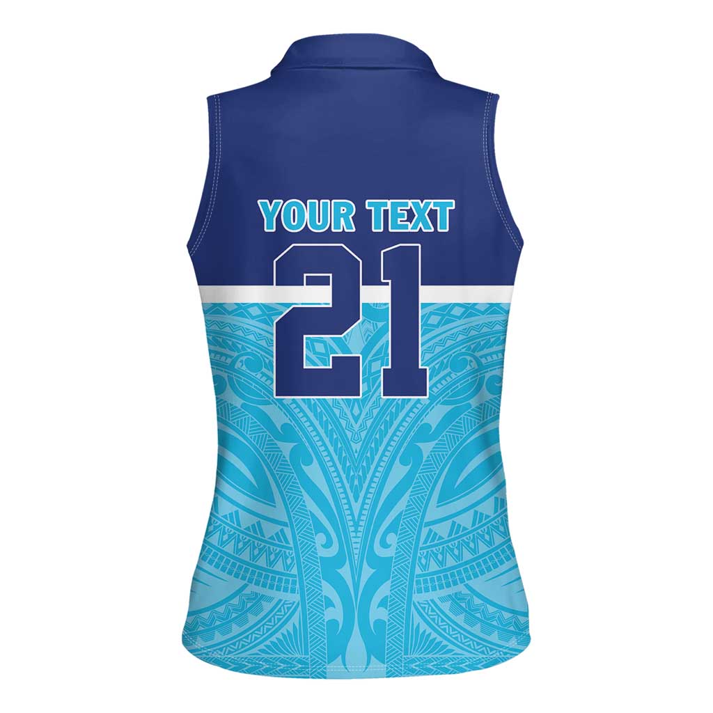 Queensland Samoa Custom Women Sleeveless Polo Shirt Blue Pacific Polynesian Tribal Pattern