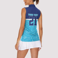 Queensland Samoa Custom Women Sleeveless Polo Shirt Blue Pacific Polynesian Tribal Pattern