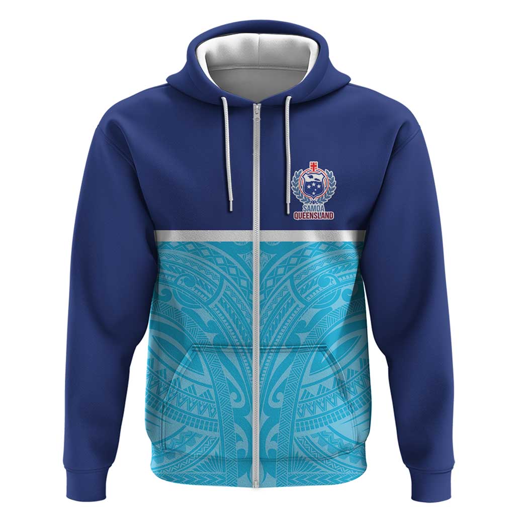 Queensland Samoa Custom Zip Hoodie Blue Pacific Polynesian Tribal Pattern LT9 Zip Hoodie Blue - Polynesian Pride