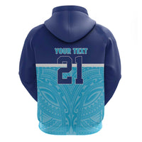Queensland Samoa Custom Zip Hoodie Blue Pacific Polynesian Tribal Pattern