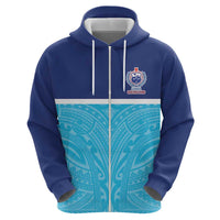 Queensland Samoa Custom Zip Hoodie Blue Pacific Polynesian Tribal Pattern