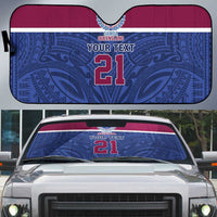 Queensland Samoa Custom Auto Sun Shade Maroon-Blue Pacific Polynesian Tribal Pattern - Polynesian Pride