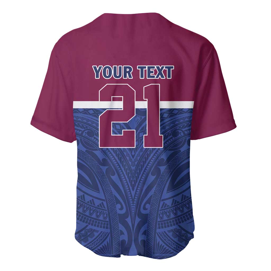Queensland Samoa Custom Baseball Jersey Maroon-Blue Pacific Polynesian Tribal Pattern