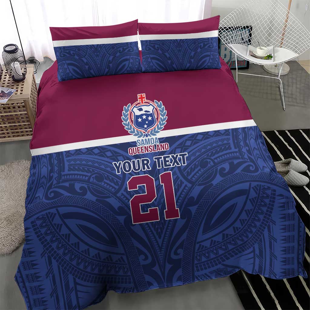Queensland Samoa Custom Bedding Set Maroon-Blue Pacific Polynesian Tribal Pattern