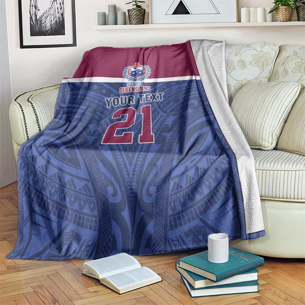 Queensland Samoa Custom Blanket Maroon-Blue Pacific Polynesian Tribal Pattern LT9 Dark Blue - Polynesian Pride