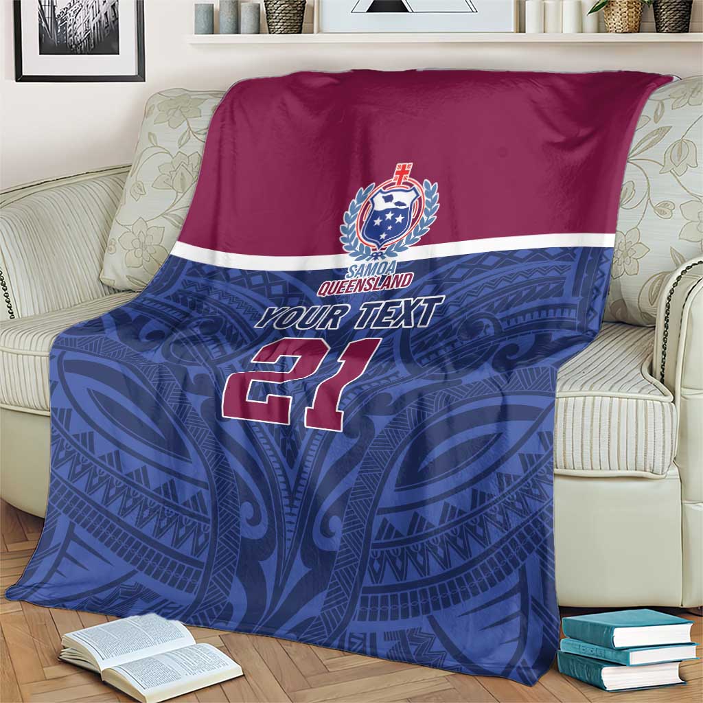 Queensland Samoa Custom Blanket Maroon-Blue Pacific Polynesian Tribal Pattern