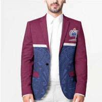 Queensland Samoa Custom Blazer Maroon-Blue Pacific Polynesian Tribal Pattern - Polynesian Pride