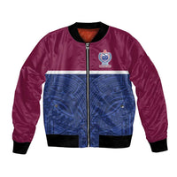 Queensland Samoa Custom Bomber Jacket Maroon-Blue Pacific Polynesian Tribal Pattern LT9 Unisex Dark Blue - Polynesian Pride