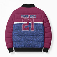 Queensland Samoa Custom Bomber Puffer Jacket Maroon-Blue Pacific Polynesian Tribal Pattern - Polynesian Pride