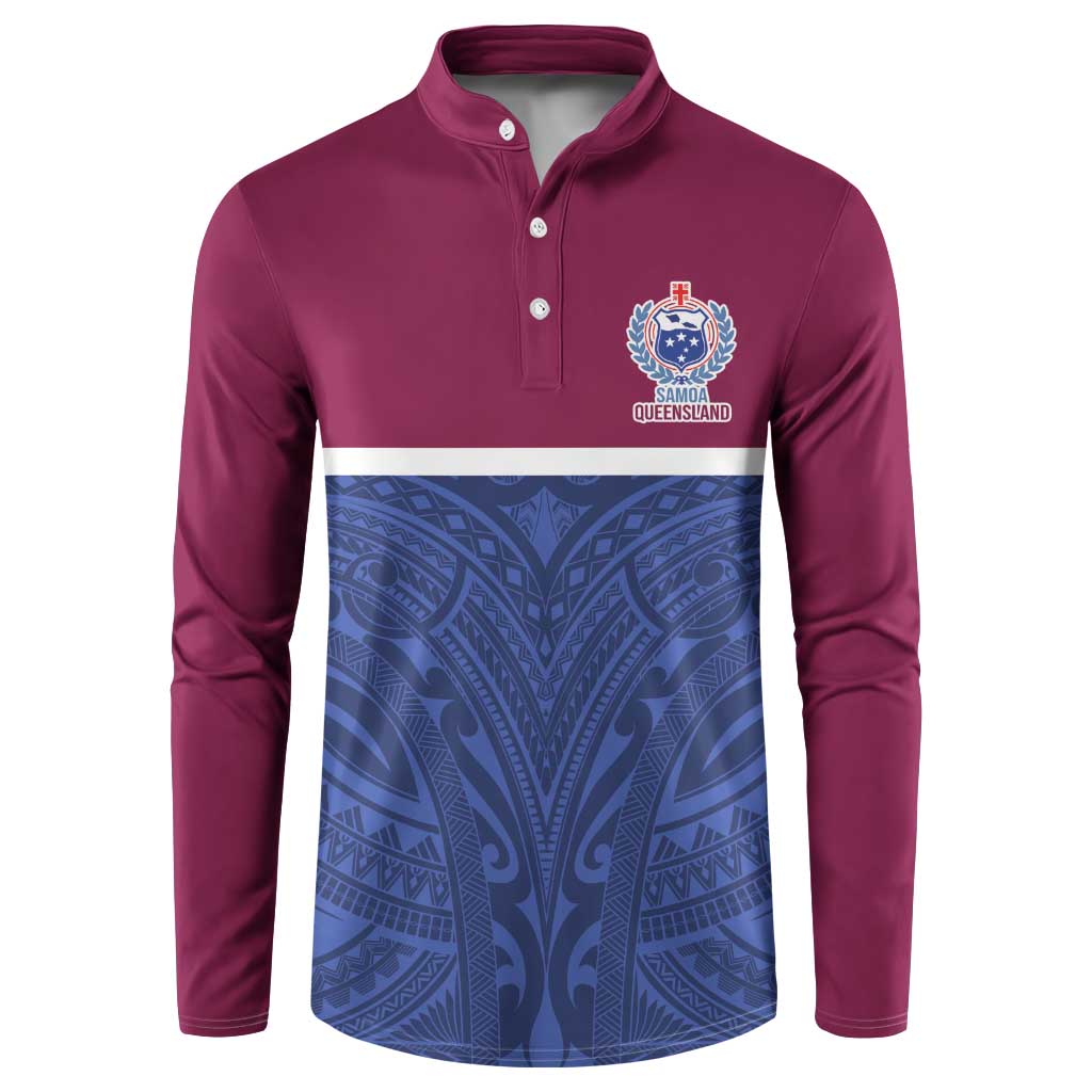 Queensland Samoa Custom Button Sweatshirt Maroon-Blue Pacific Polynesian Tribal Pattern LT9 Dark Blue - Polynesian Pride