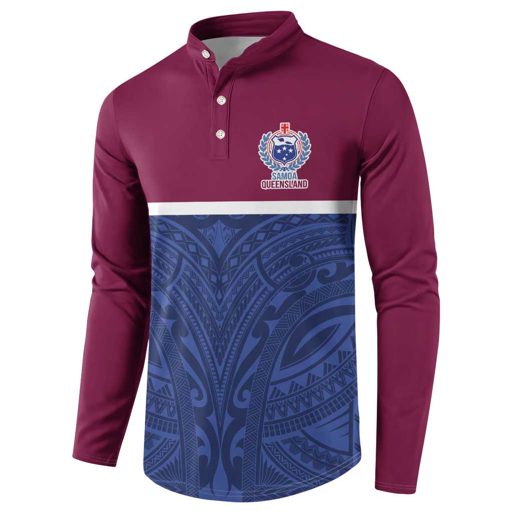 Queensland Samoa Custom Button Sweatshirt Maroon-Blue Pacific Polynesian Tribal Pattern