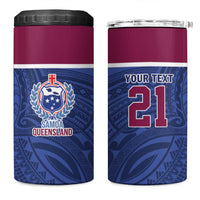 Queensland Samoa Custom 4 in 1 Can Cooler Tumbler Maroon-Blue Pacific Polynesian Tribal Pattern