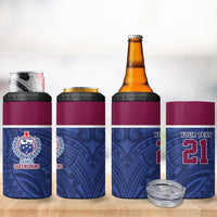 Queensland Samoa Custom 4 in 1 Can Cooler Tumbler Maroon-Blue Pacific Polynesian Tribal Pattern