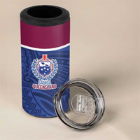 Queensland Samoa Custom 4 in 1 Can Cooler Tumbler Maroon-Blue Pacific Polynesian Tribal Pattern