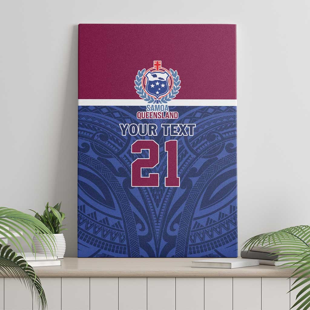 Queensland Samoa Custom Canvas Wall Art Maroon-Blue Pacific Polynesian Tribal Pattern