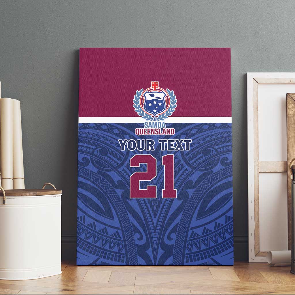 Queensland Samoa Custom Canvas Wall Art Maroon-Blue Pacific Polynesian Tribal Pattern