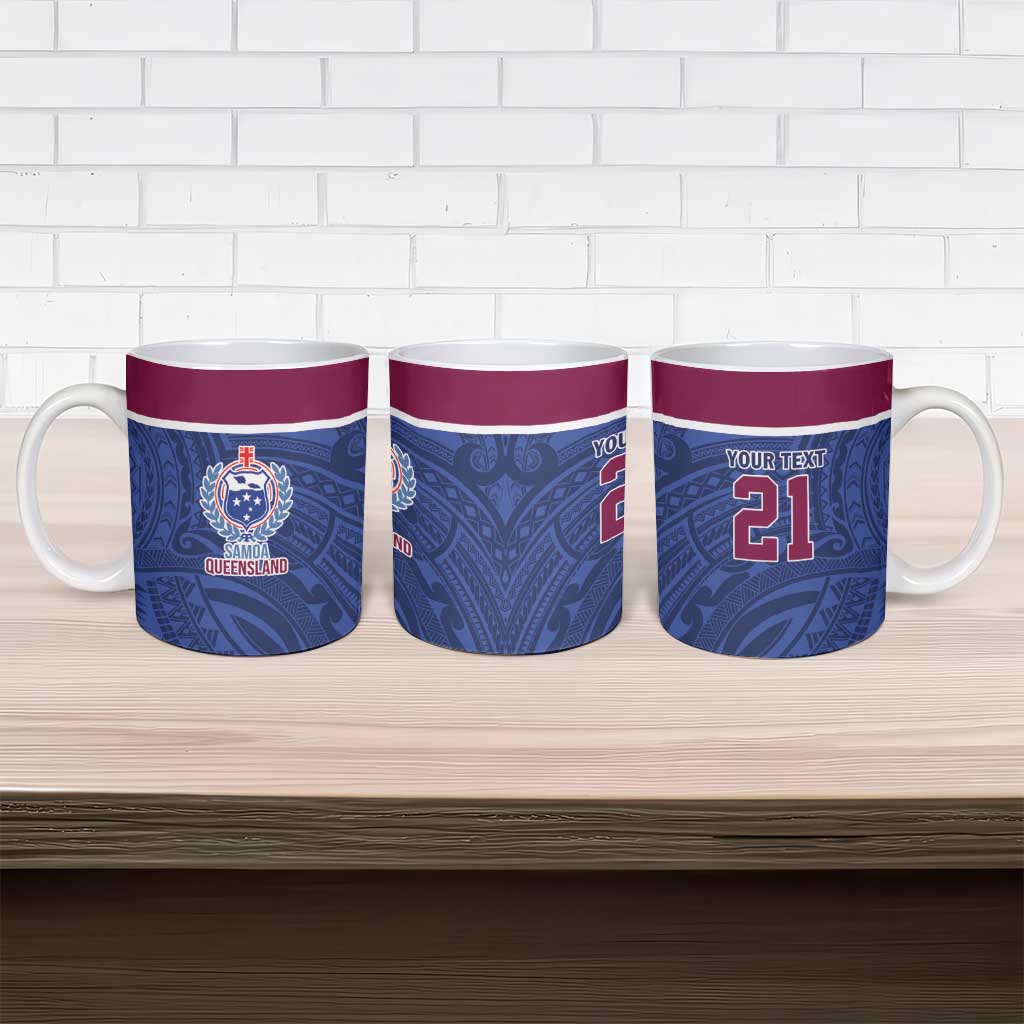 Queensland Samoa Custom Ceramic Mug Maroon-Blue Pacific Polynesian Tribal Pattern - Polynesian Pride