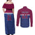 Queensland Samoa Custom Couples Matching Off Shoulder Maxi Dress and Long Sleeve Button Shirt Maroon-Blue Pacific Polynesian Tribal Pattern