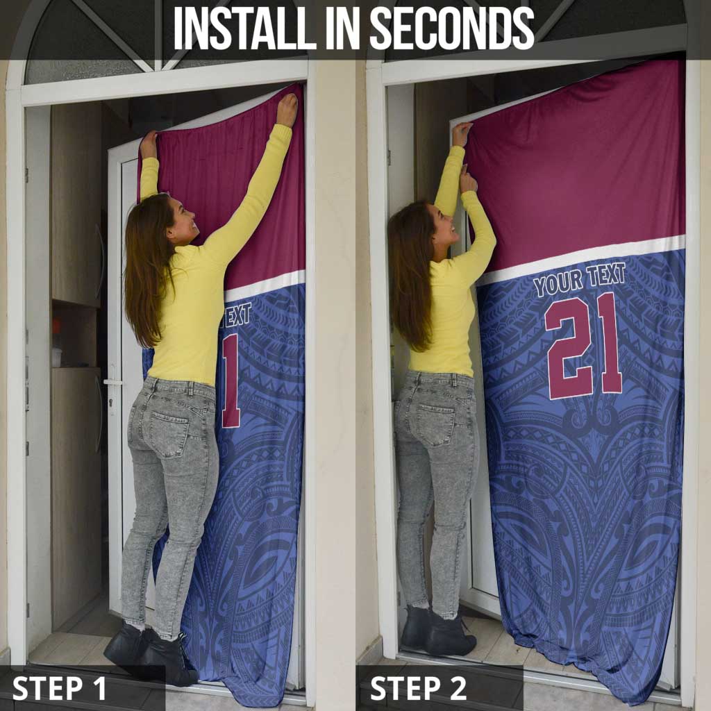 Queensland Samoa Custom Door Cover Maroon-Blue Pacific Polynesian Tribal Pattern - Polynesian Pride