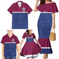 Queensland Samoa Custom Family Matching Mermaid Dress and Hawaiian Shirt Maroon-Blue Pacific Polynesian Tribal Pattern
