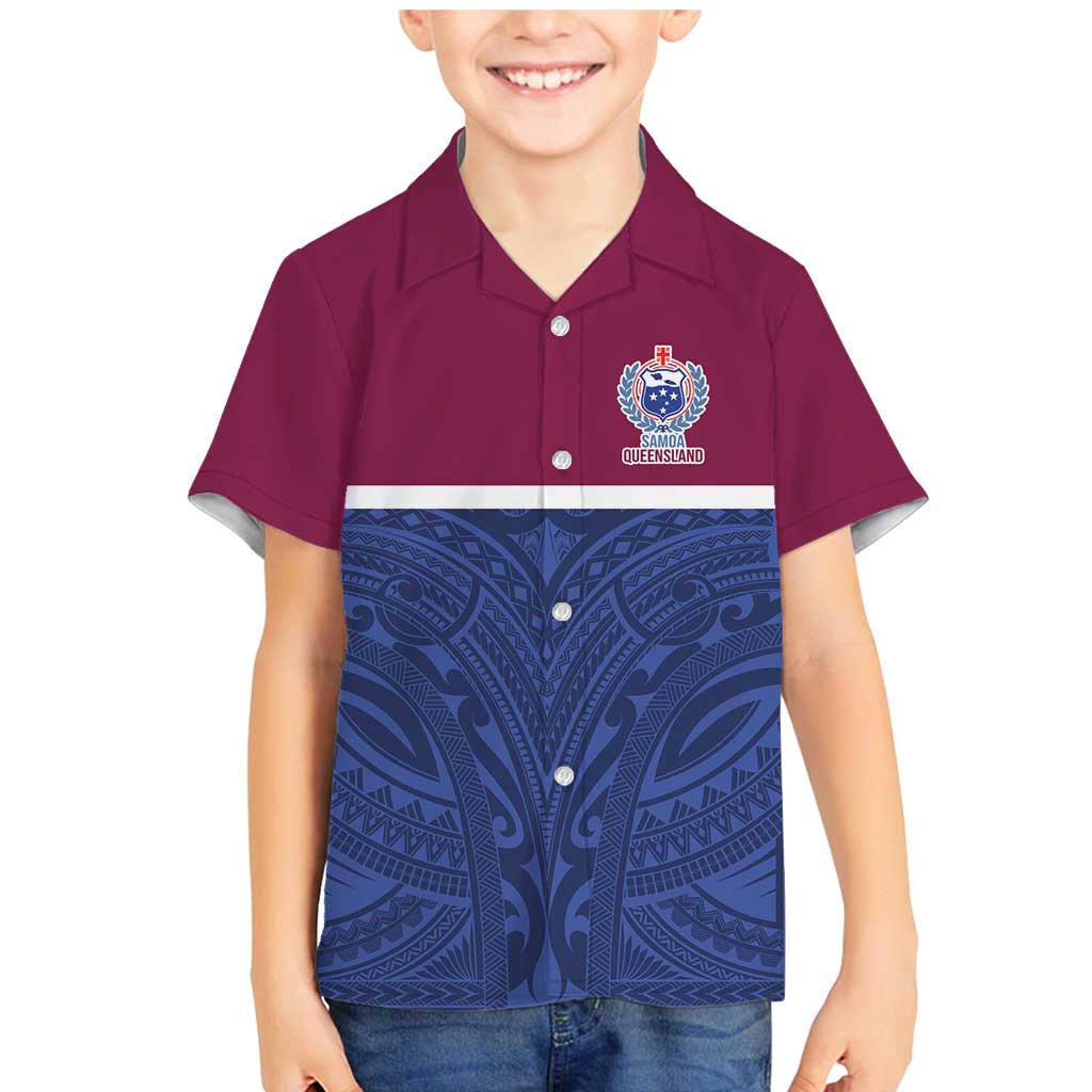 Queensland Samoa Custom Family Matching Mermaid Dress and Hawaiian Shirt Maroon-Blue Pacific Polynesian Tribal Pattern