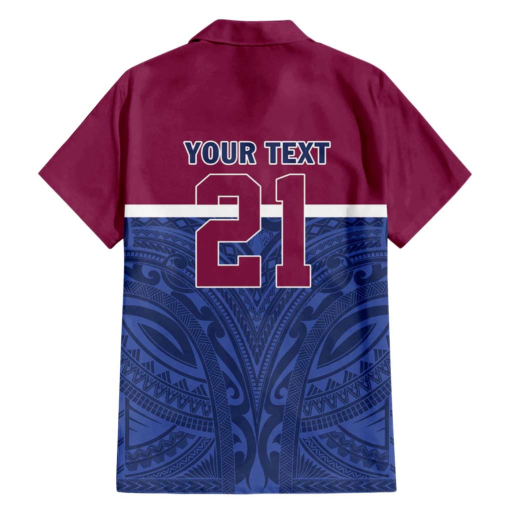 Queensland Samoa Custom Family Matching Puletasi and Hawaiian Shirt Maroon-Blue Pacific Polynesian Tribal Pattern