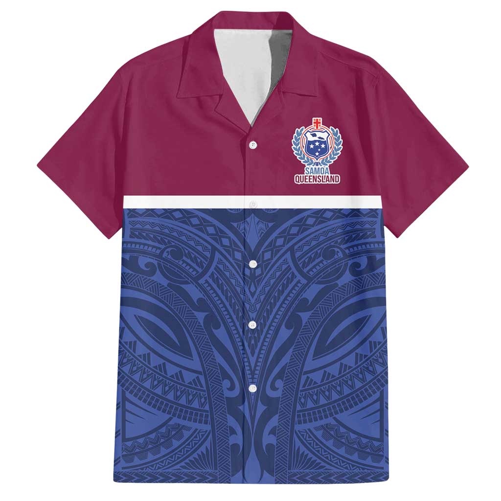 Queensland Samoa Custom Family Matching Summer Maxi Dress and Hawaiian Shirt Maroon-Blue Pacific Polynesian Tribal Pattern