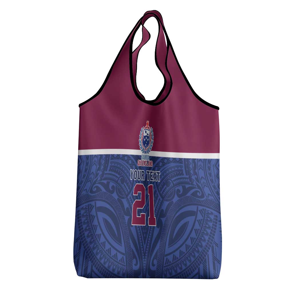 Queensland Samoa Custom Grocery Bag Maroon-Blue Pacific Polynesian Tribal Pattern