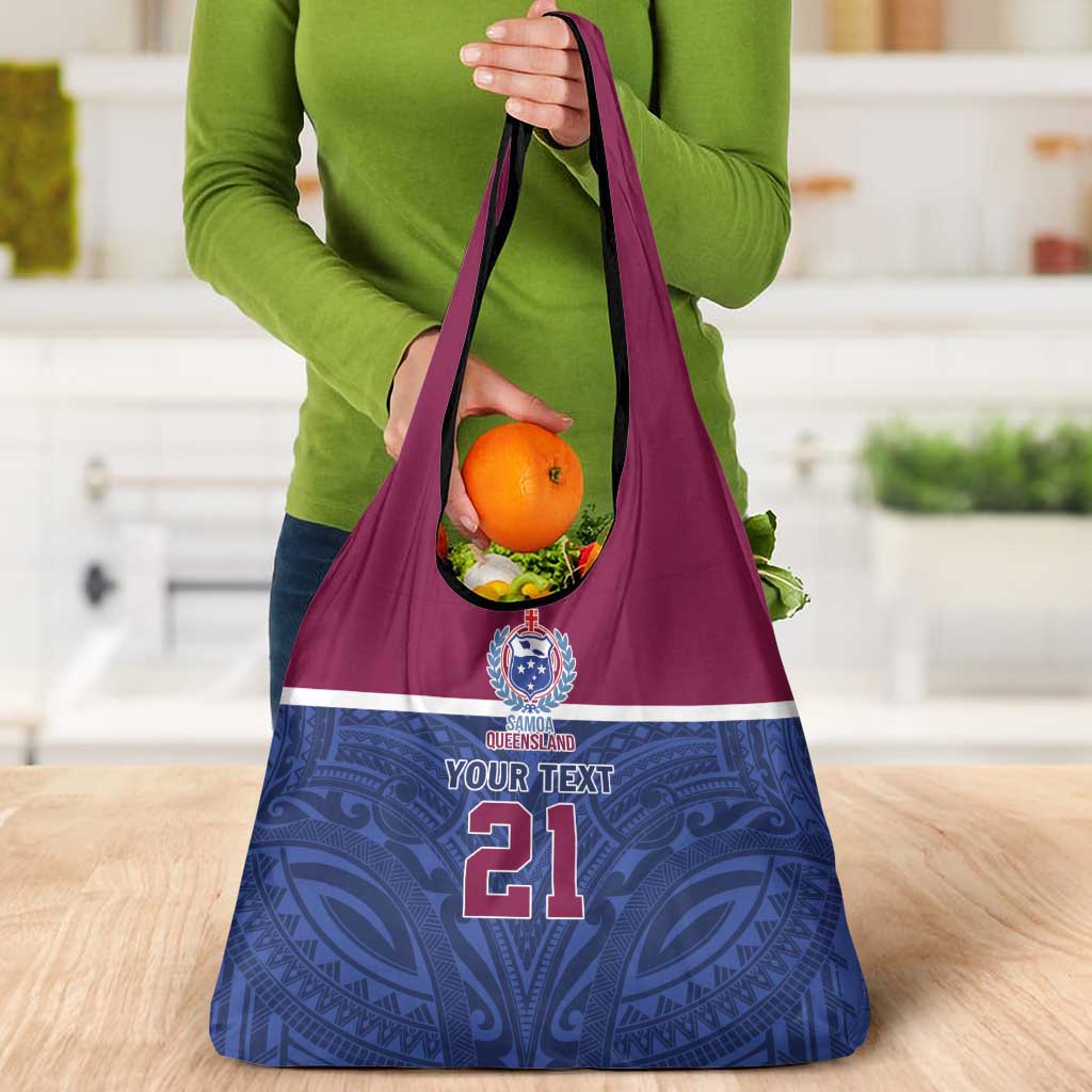 Queensland Samoa Custom Grocery Bag Maroon-Blue Pacific Polynesian Tribal Pattern